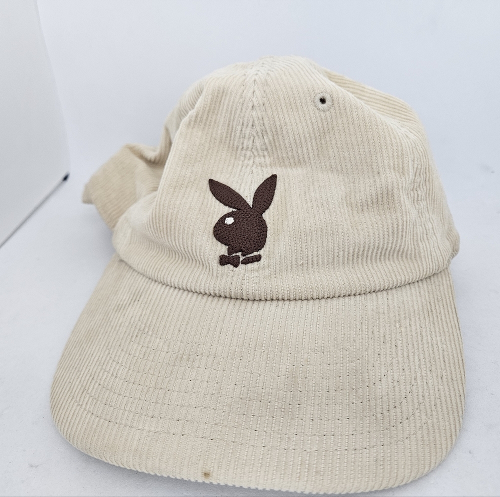 Playboy Hat Cap Corduroy Wheat Dad Hat Beige Strapback Strap Back Bunny Lids.